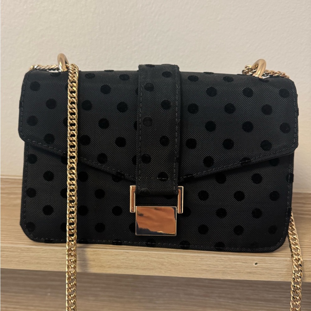 Zara Elegant Black Polka Dot Chain Bag